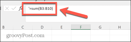 excel apostrophe at start of formula