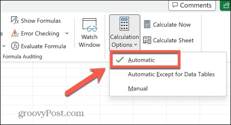 excel automatic calculation