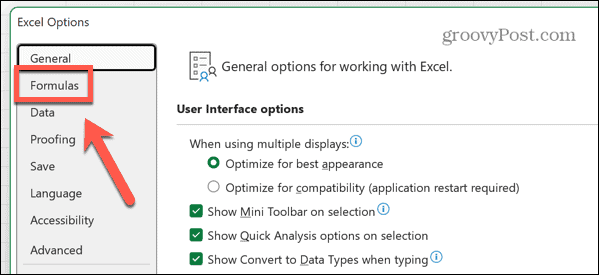 excel formula options