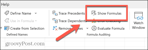 excel show formula button deselected