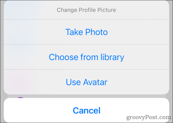 Facebook app profile picture options