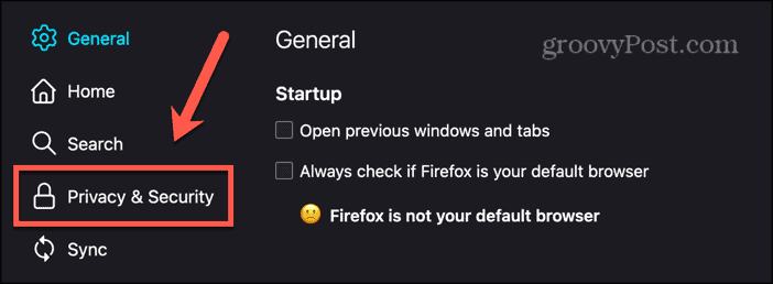 firefox privacy and security menu