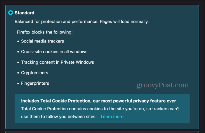 firefox standard tracking protection