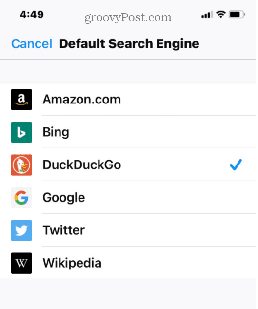 Firefox select default search list