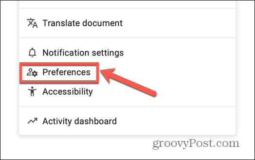google docs preferences