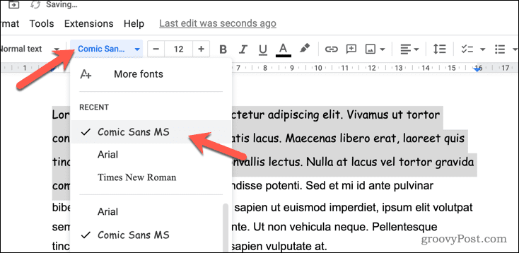 Change font in Google Docs
