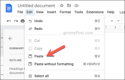 Paste in Google Docs