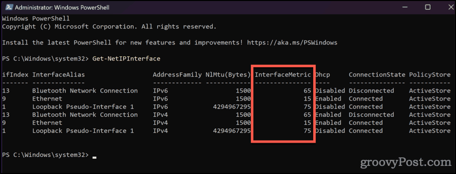 Get-NetIPInterface Output