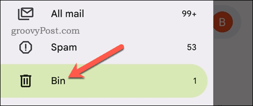 Open the Trash folder in the Gmail app on mobile