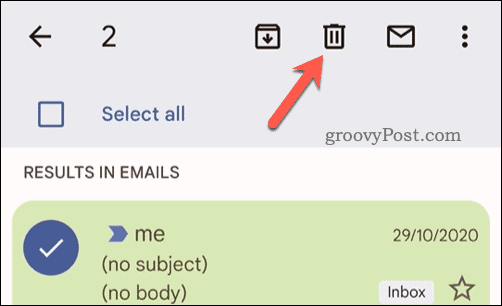 Deleting selected emails in Gmail on mobile