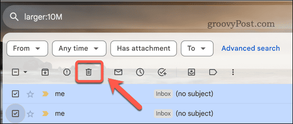 Deleting Gmail emails from search results