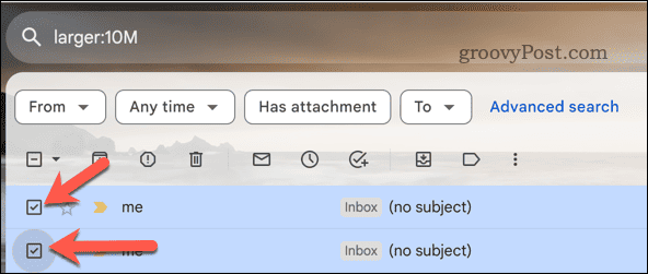 Select Gmail emails in the search results