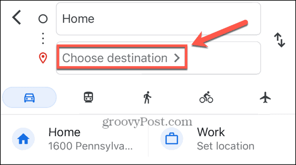 google maps choose destination