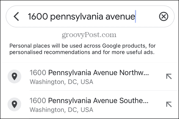 google maps search address