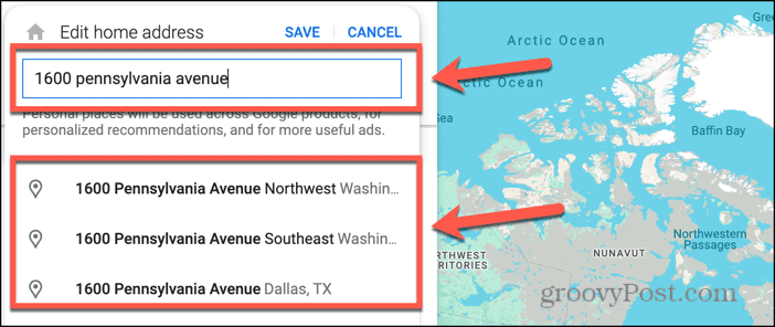 google maps search address