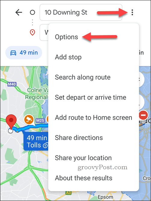 Open Google Maps directions options