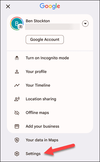 Open Google Maps settings on mobile