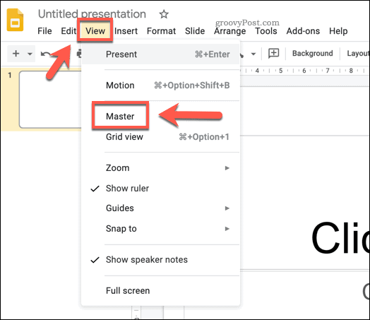 Accessing the Master Slide in Google Slides