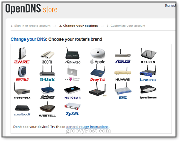 opendns setup on apple, asus, belkin, linksys, buffalo, motorola, netgear and zyxel routers