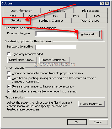 Password protect word 2003