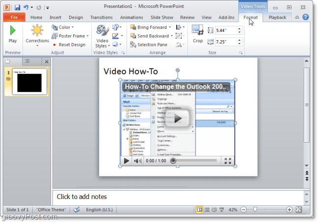 a video in PowerPoint 2010 from youtube