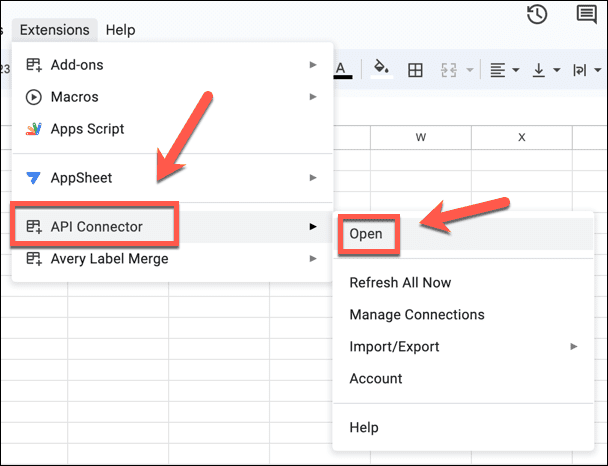 google sheets open api connector