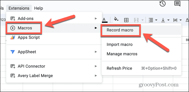 google sheets record macro