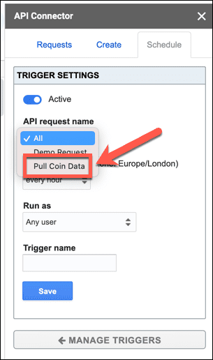 api connector request name