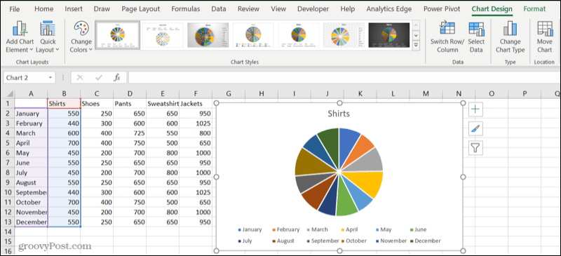 Pie chart in an Excel sheet