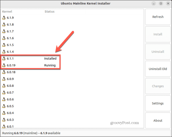 linux installed kernel in mainline