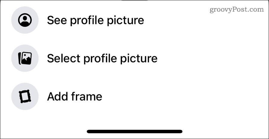 Menu to change Facebook profile picture