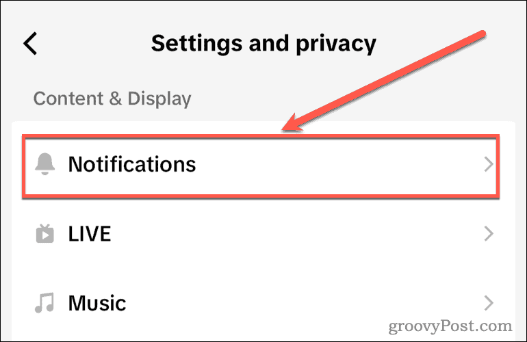 Notifications Under Content and Display in TikTok