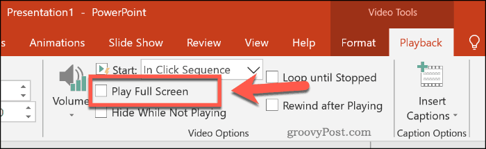 Setting a video to play full screen in PowerPoint