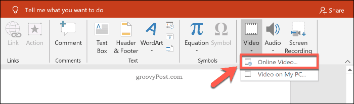 Inserting an online video in PowerPoint