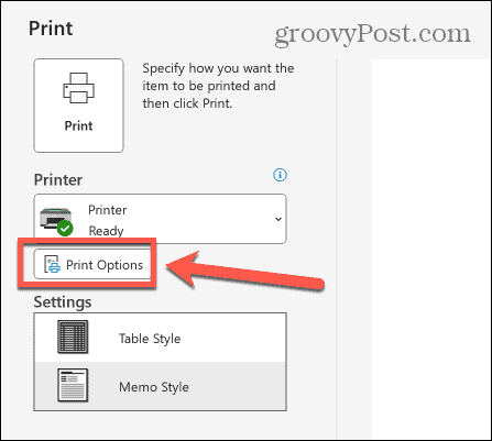 outlook print options