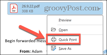 outlook quick print