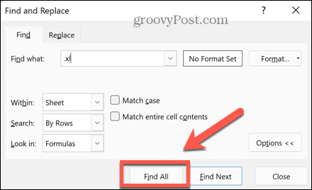 excel find all