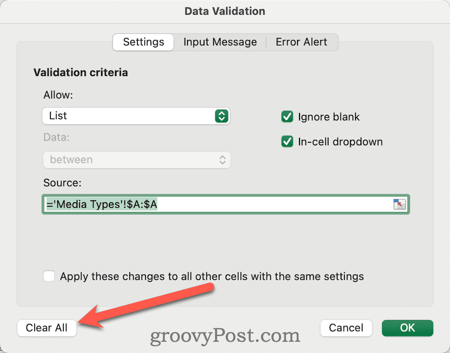 Removing Drop Down List from Excel