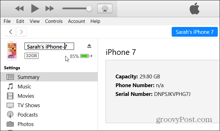 Change device name in iTunes