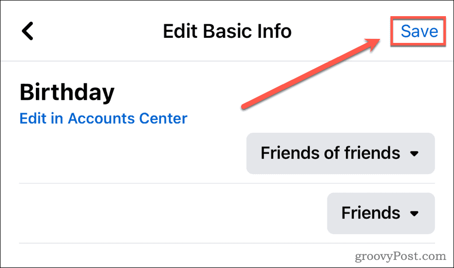 Save changes in FB app