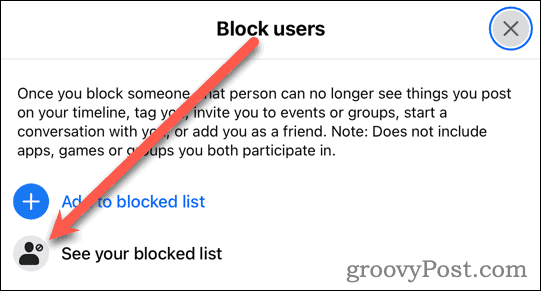 See your blocked list option on desktop