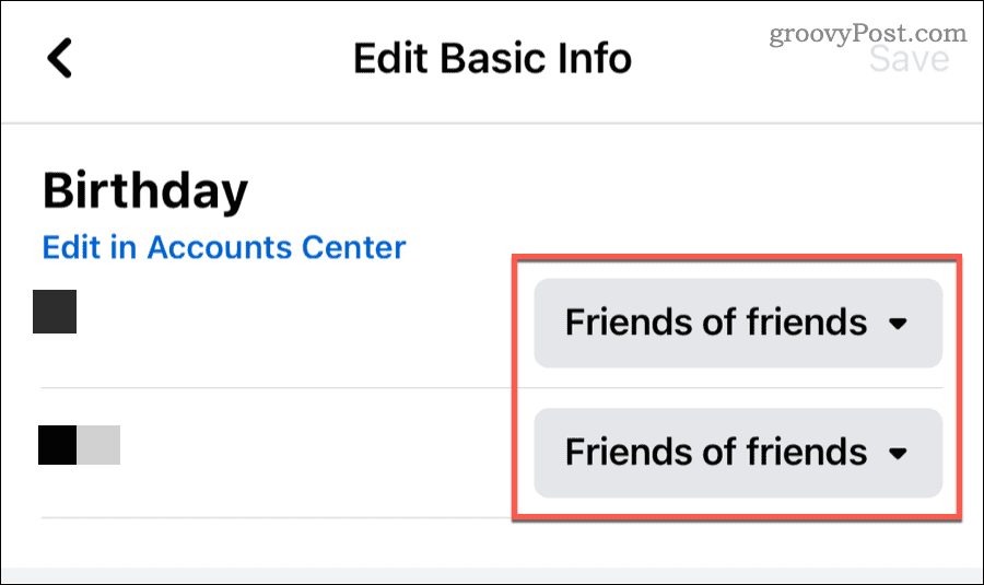 Set audience for birthday in FB app