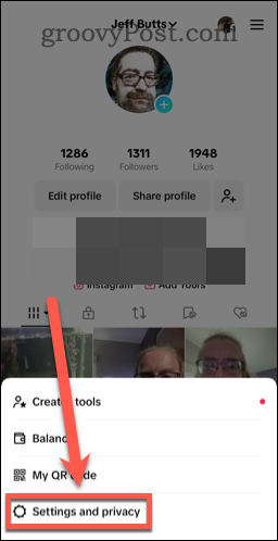 Settings Menu in TikTok