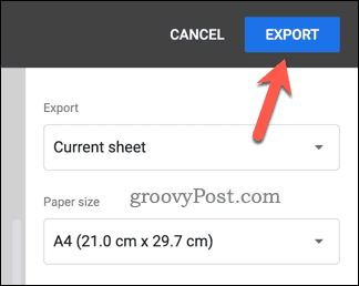 Export Google Sheets to PDF button