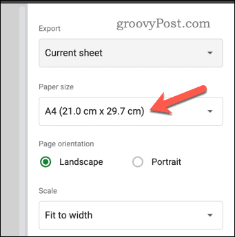 Set paper size in Google Sheets print preview
