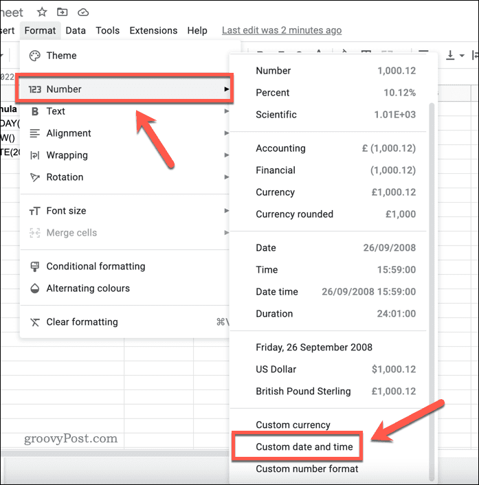 Set custom date and time format in Google Sheets