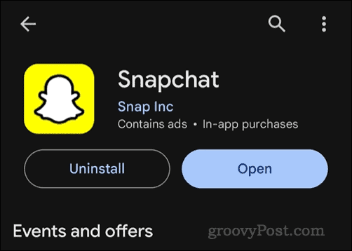 Snapchat app entry in Google Play Store