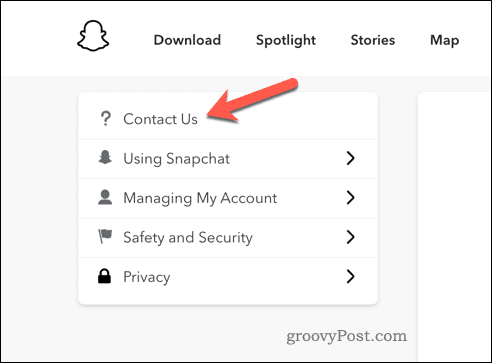 Snapchat contact us button
