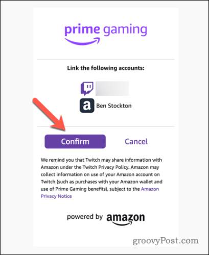 Confirm account link between Twitch and Amazon accounts
