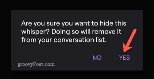 Confirm hiding a Twitch whisper on mobile